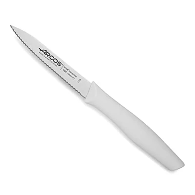 Imagen de Arcos Serie Nova Cuchillo Mondador Hoja Serrada de Acero Inoxidable 100 mm Mango Polipropileno Color Blanco