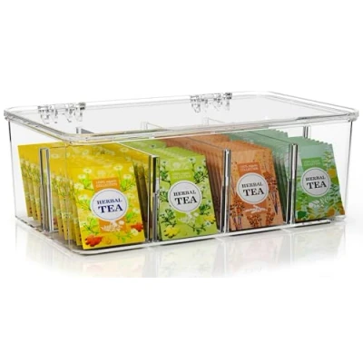 Imagen de KICHLY Caja de te infusiones, Pack 1 Acrílica 8 Secciones Para Té, Café, Especias, Encimeras Cocina, Armarios, Despensa (Transparente)