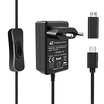 Imagen de GeeekPi Fuente de alimentación por Raspberry Pi 4 18W USB C,Raspberry 5V 3.6A Power Supply with On/Off Switch for Model B 8GB/4GB/2GB/1GB,con un Adaptador Micro para 3B+/3B