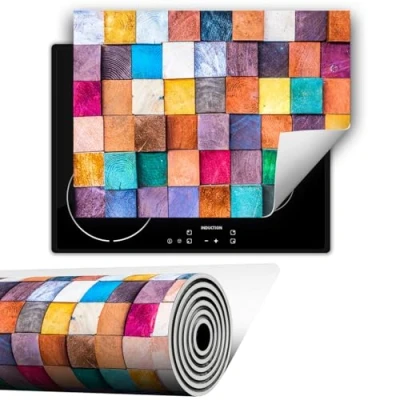 Imagen de TMK ArtDeko placa protectora vitroceramica induccion 80x52 cm Vinilo, Protector Vitroceramica, de encimera, Mosaico madera multicolor