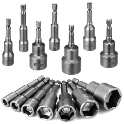 Imagen de 14 Piezas Llaves de Vaso, 6 19mm Juego Magnéticas Hexagonales Llave Vaso para Tuercas, 1/4&quot;&quot; Zócalo Taladro Electric Screwdriver Handle Tools