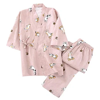 Imagen de Owlonliine Disfraz de pijama kimono japonés para mujer, algodón puro, Color 35 m, medium
