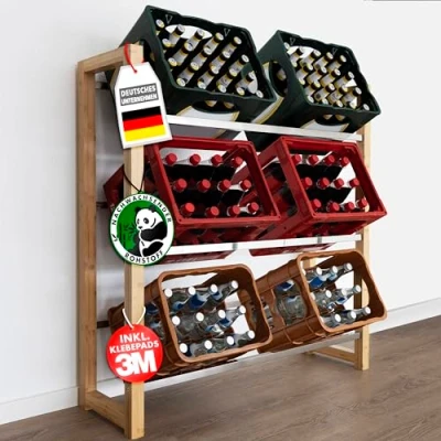 Imagen de KARAT estantería para 6 cajas de bebidas bambú y acero inoxidable, estable robusta, cerveza, soporte cajas, armario bebidas, estante (Flash)