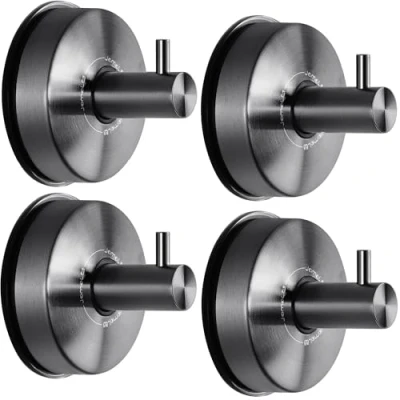 Imagen de JOMOLA Gancho Ventosa Para Toalla Toallero Con Baño Cocina Colgador De Pared Sin Taladro Percha Accesorios Inoxidable, Negro 4 Piezas