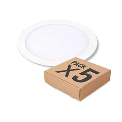 Imagen de CABLEPELADO Pack 5 Downlight LED 18W redondo extraplano para empotrar Aro blanco aluminio Medida 225mm Luz Fría 6000 k 1700 Lumens unidades Clase a+