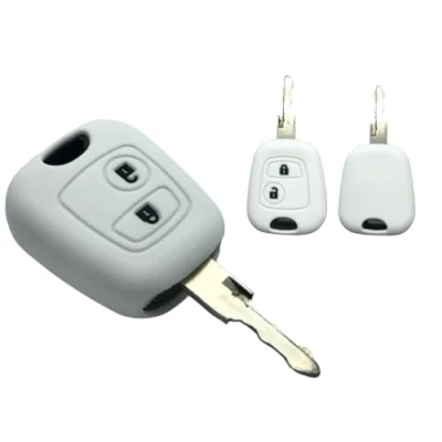 Imagen de Nordecco Funda protectora de silicona para llave Peugeot 106 107 206 207 306 307 406 407 Partner 408 607, Citroen C1 C2 C3 Berlingo Saxo Picasso Xsara, Toyota Aygo 2 botones (blanco)