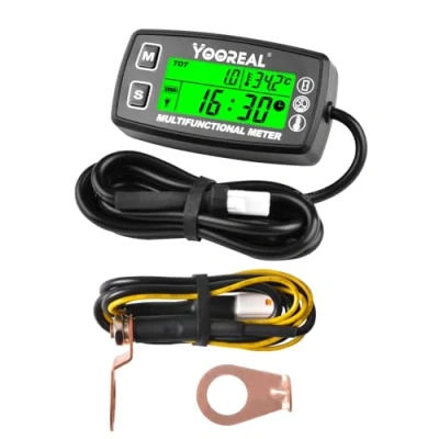 Imagen de Yooreal Medidor de horas y tacómetro digital, indicador temperatura del motor, pantalla retroiluminada, resistente al agua para scooter, mini bicicleta, motocicleta, tractor césped