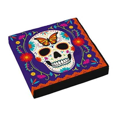 Imagen de Amscan día de los Muertos Servilletas 33x33cm Papel 16 Unidades
