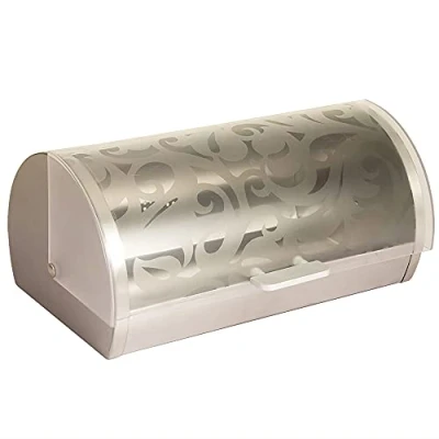 Imagen de Maestro MR 1671S Panera de Mesa para Guardar, Tapa Deslizante, Contenedor Almacenamiento Pan y Bollería, Diseño Elegante, Acero Inoxidable, Acrílico, Bread Box, Gris, 39 x 26 15 cm