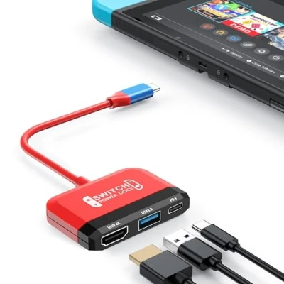 Imagen de Switch Dock para OLED, Adaptador de TV 3 en 1 con HDMI 4K (Rojo y Azul)