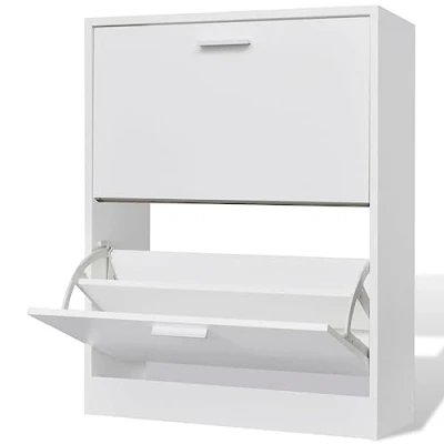 Imagen de vidaXL Zapatero de Madera Blanco 2 Compartimentos Mueble Almacenaje Zapato