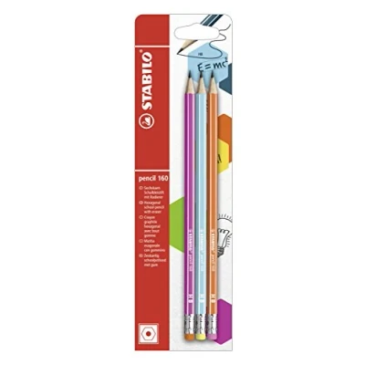 Imagen de Lápiz de grafito con goma STABILO pencil 160 Pack 3 lápices colores cuerpo surtidos