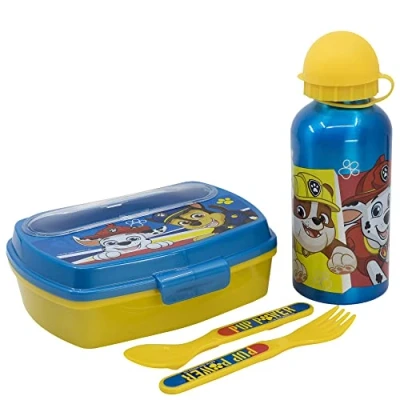 Imagen de Set de botella aluminio 400 ml y fiambrera con cubiertos La Patrulla Canina
