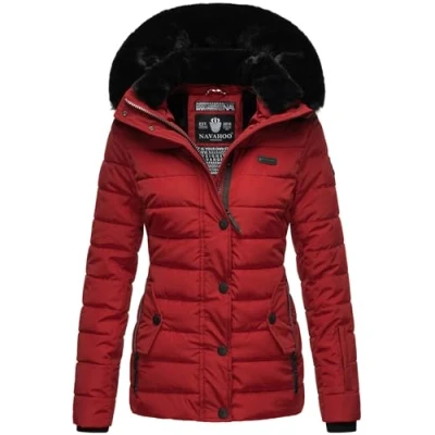 Imagen de Navahoo Chaqueta acolchada de invierno para mujer con capucha y cuello piel B846, rojo, S