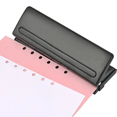 Imagen de OTYMIOW Perforadora Ajustable de 6 Agujeros Negra Escritorio Diario Metal para 7 Hojas Papel A4 A5 A6 B7 Oficina, Encuadernación Familiar