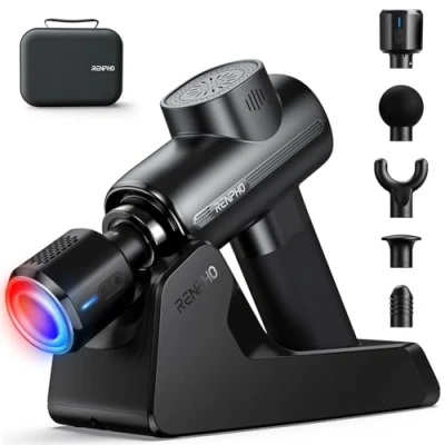 Imagen de RENPHO Pistola de Masaje con Cabezal Calor y Frío Soporte Carga, Massage Gun Percusión Muscular para Atletas, Regalos Mujeres Hombres, Active Thermacool Deluxe