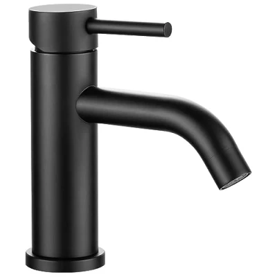 Imagen de grifo lavabo negro mate acero inoxidable monomando agua fria y caliente con mangueras incluidas baño de curvo
