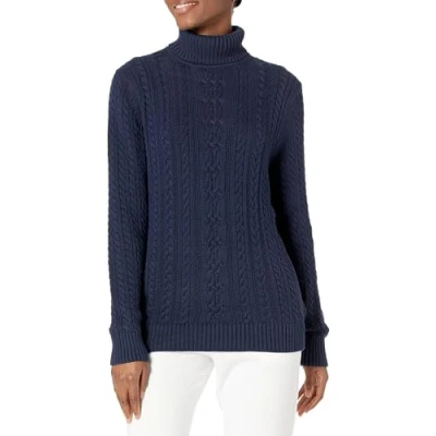 Imagen de Amazon Essentials Jersey de Cuello Vuelto y Punto Cable Tipo Pescador (Disponible en Tallas Grandes) Mujer, Azul Marino, M