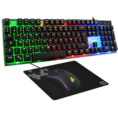 Imagen de THE G LAB Combo Ytrium Pack Gaming Azerty RGB, Teclado Gamer 105 Teclas y 19 antighosting ratón 2400 dpi Alfombrilla de para Juegos Pc Ps4 Ps5 New