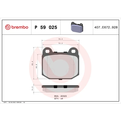 Imagen de BREMBO P 59 025 Juego de pastillas freno excl. contacto avisador desgaste sin accesorios OPEL: Speedster, LOTUS: Elise S2