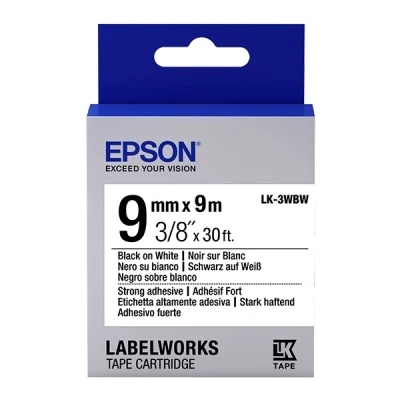 Imagen de LabelWorks LW 300L Epson LK 3WBW cinta superadhesiva negro sobre blanco 9 mm (original)