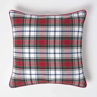Imagen de HOMESCAPES Funda Decorativa de algodón, Estampado Cuadros Rojos y Verdes 60 x cm
