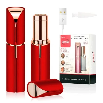 Imagen de URAQT Depiladora Facial Mujer, Eléctrica cejas USB Recargable, Recortador de portátil con Luz LED, Afeitadora para Mujer Sin Dolor Cara Nariz Labio (Rojo)