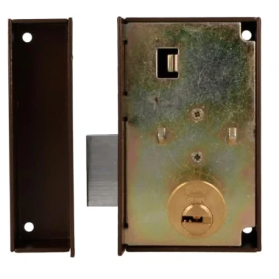 Imagen de Amig Cerradura de Sobreponer Derecha con Palanca Cierre y Lengüeta para Puertas Madera Mod. 75P 67 x 112 mm Cilindro Redondo Seguridad Acero Marrón