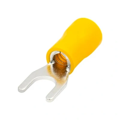 Imagen de Heschen Conector de cable aislado horquilla Terminal crimpado eléctrico SV5.5 5 Tamaño del perno #10 para 4 6mm² (12 10 AWG) amarillo 100 unidades
