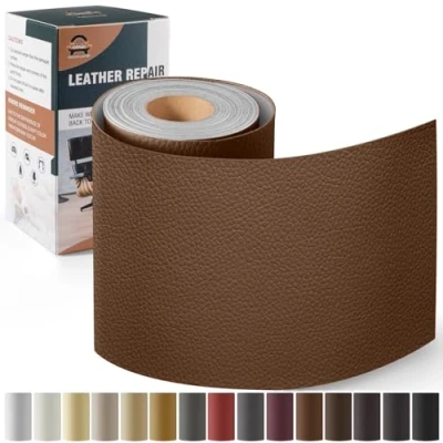 Imagen de Kit de Reparación Cuero para Muebles, Parche Autoadhesivo 10x160 cm, Adhesivo Tapizar Asientos Automóviles, Sofás, Sofás Sillas Marrón caramelo