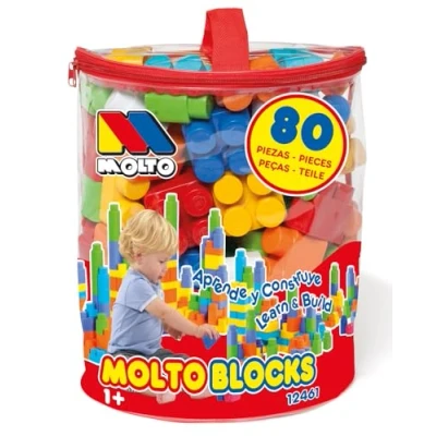 Imagen de MOLTO Bolsa de Bloques 80 Piezas para Preescolar Juguete Educativo Construcción Niños y Niñas Juego Construccion CREA construye