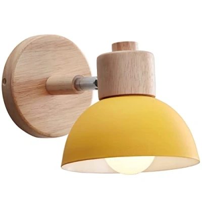 Imagen de iDEGU Aplique de Pared Moderno, Lámpara para Dormitorio Simple E27 Iluminación Interior Luz en Madera Hierro Ajustable Foco Pasillo Sala Estar (1 Pieza, Amarillo)
