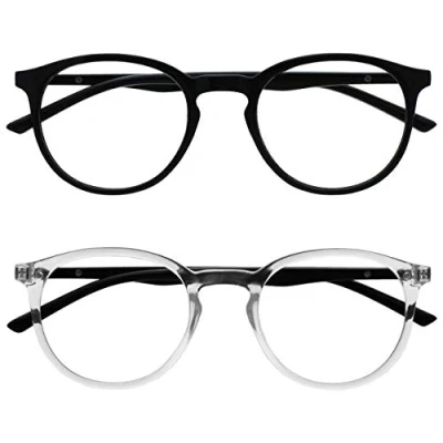 Imagen de OPULIZE Met Gafas de Lectura Pack 2 Montura Redonda Negra Transparente Resistente a Arañazos Bisagras Muelle Ordenador Gaming Antirreflejante Hombre Mujer RR60 1C +1.50
