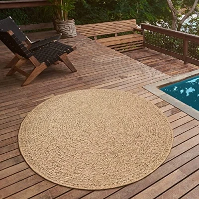Imagen de the carpet Kansas Alfombra para Exterior e Interior con Aspecto de Yute Natural, Resistente a la Intemperie, Apta Patio y jardín, Naturaleza, 160 cm Redondo