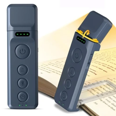 Imagen de Glocusent luz de libro recargable por USB para leer en la cama, portátil con clip ayuda dormir y temporizador, 3 colores 5 brillos regulables, 14 luces LED lectura los