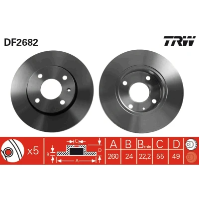 Imagen de TRW DF2682 Disco de freno 260 24,2 4 108 ventilado barnizado FORD: Escort 7, 6, 5