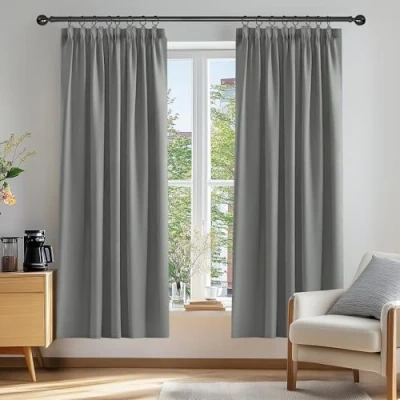 Imagen de Deconovo Cortinas Opacas con Aislamiento Térmico para Sala de Estar Oficina Hotel Ventanas Fruncido 2 Piezas 132x183cm Gris Claro