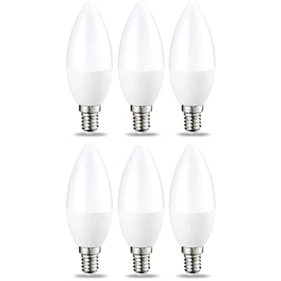 Imagen de Amazon Basics Bombilla de vela pequeña LED E14, Edison, 5.5 W (equivalente a 40 W), blanco cálido, no regulable, 6 Unidad (Paquete 1)