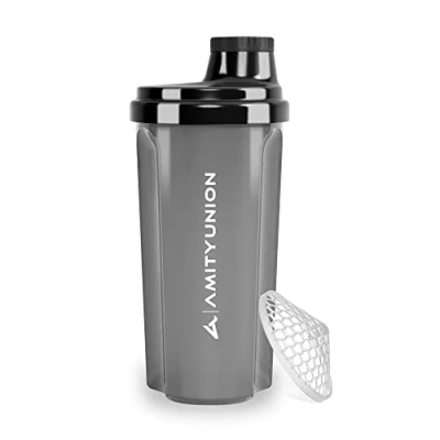 Imagen de Coctelera de proteínas 500 ml &quot;Heaven&quot; a prueba fugas, sin BPA con tamiz y escala que se pueden hacer clic para batidos cremosos suero, mezclador proteínas, original en Humo negro