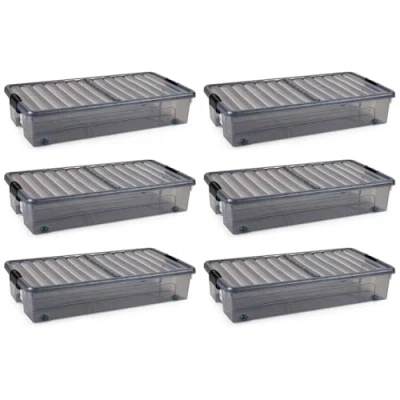 Imagen de AC Pack de 6 Cajas Almacenamiento Modelo KLIP bajocama Fabricado en Plástico Capacidad 35 litros Cierre hermético y Tapa abatible 16 x 39,5 78 cm Color Antracita