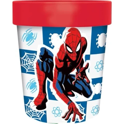 Imagen de Tataway in viaggio si cresce Marvel Vaso rojo para niños de plástico Spiderman Hombre araña 260 ml con base antideslizante