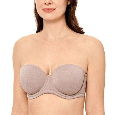 Imagen de DELIMIRA Sujetador sin Tirantes con Aros Tallas Grandes Invisible Multiposicion para Mujer Cameo Heather 85C