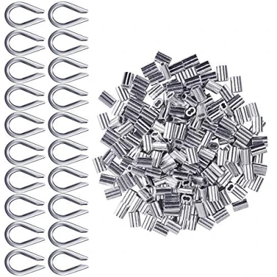 Imagen de Clips de Mangas Aluminio 200 Piezas para Cuerda Alambre Diámetros Cable 2 Mm Aparejos Virolas Dobles 20 M2 304 Dedal Acero Inoxidable (Tono Plateado)