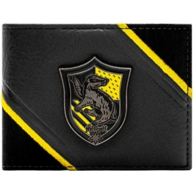 Imagen de Harry Potter Helga Hufflepuff Emblema de Cresta Metálica Billetera/Cartera Bi Fold para ID &amp; Tarjetero, Negro