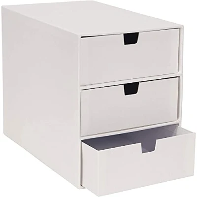 Imagen de Bigso Box of Sweden Cajonera pequeña para documentos y material de oficina Organizador con 3 cajones Caja tablero fibras papel blanco