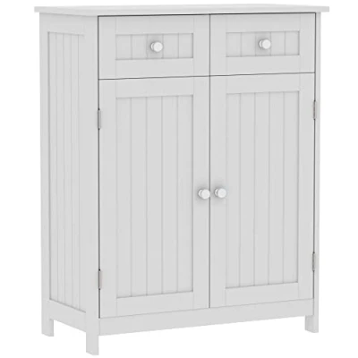 Imagen de Bath Vida Designs Priano baño con 2 cajones y Puertas, Armario de Almacenamiento, Color Blanco, Madera ingeniería, White, H 75 x W 60 D 30 Cm Approx