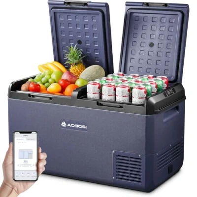 Imagen de AAOBOSI Nevera Portatil: IPX4 Coche 75L, 20 C a 12v Compresor con WiFi Aplicación Controlar, Doble Zona Portatil Electrica para Hogar, Camping, Viajes, Pescado