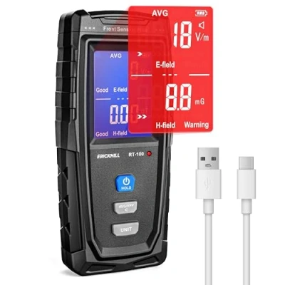 Imagen de Medidor EMF ERICKHILL, detector de radiación campo electromagnético digital recargable, LCD mano, gran probador para inspecciones en el hogar, la oficina