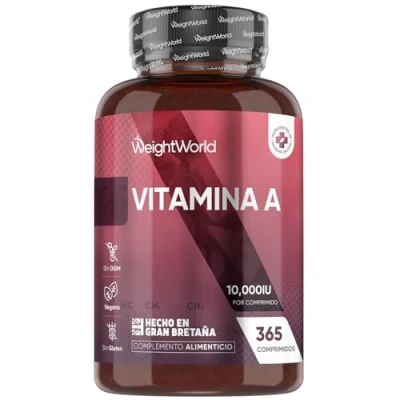 Imagen de Vitamina A 10000 UI 365 Comprimidos para la Vista, Sistema Inmunitario, Piel y Hierro Acetato de Retinol Suplemento Alta Potencia 1 Año Suministro, Vegano, Sin Lactosa OGM