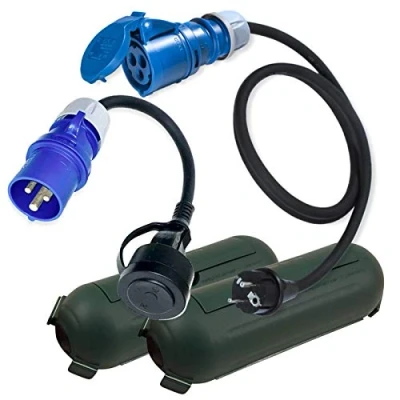 Imagen de IntuiFlex Cable CEE Adaptador Enchufe Camping y Caja Protectora, Juego Verde 1,5/0,3m, para Camping, Barco, Caravana, Autocaravana, H07RN F 3 x 2,5 mm² 230V 16A IP44, Autocaravana Seguridad